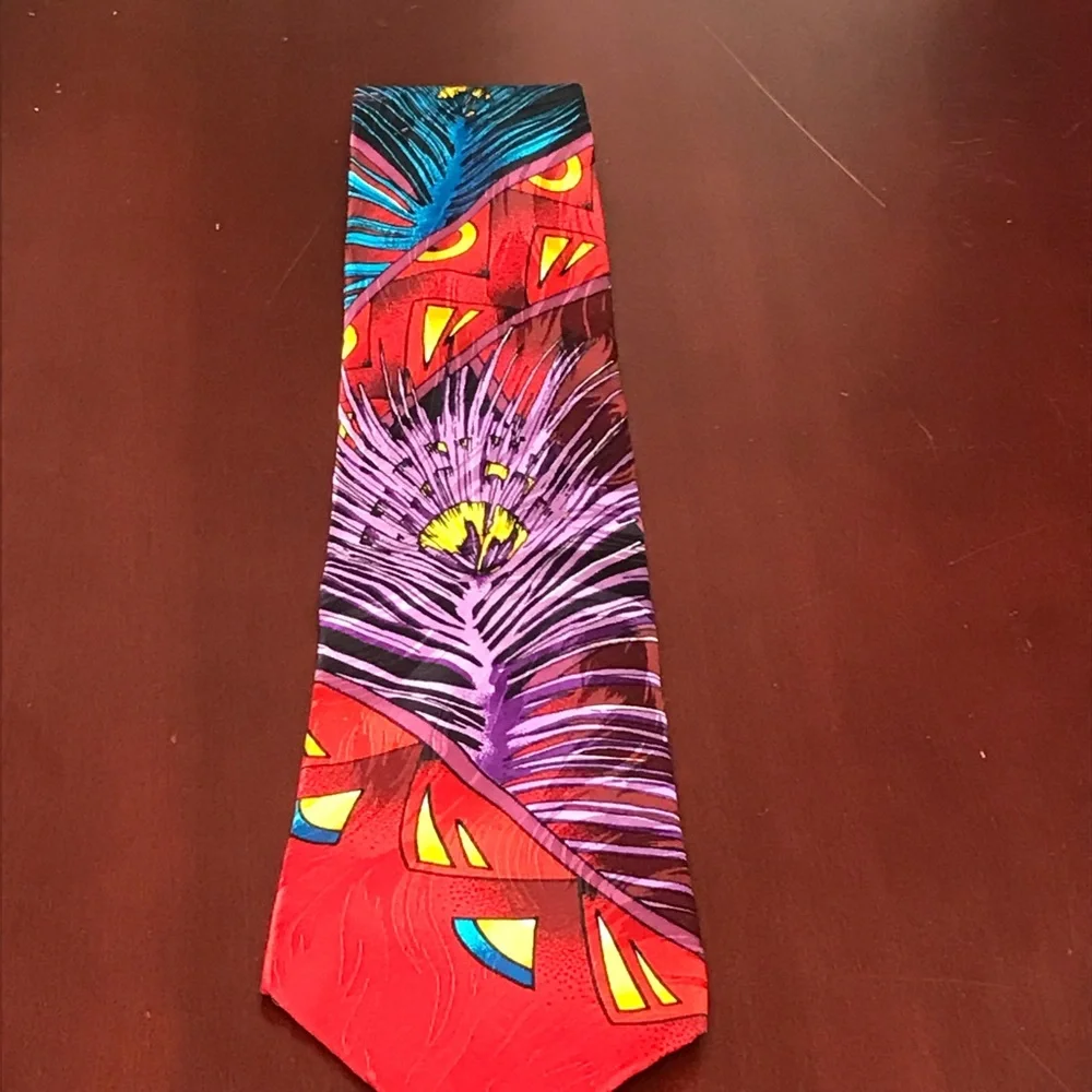 RUSH LIMBAUGH No Boundaries Vintage 90s multicolored Peacock Feather Silk Tie